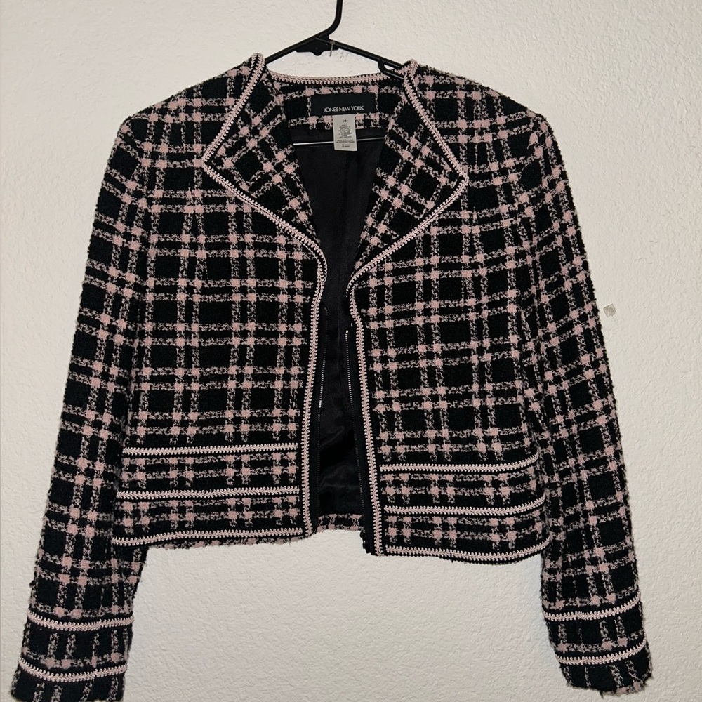 Jones New York Black and Pink Blazer Structured Suit Jacket